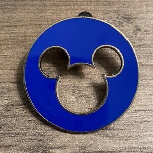 Disney Parks Trading Pin Round Cutout Mickey Mouse Head Logo Blue EUC